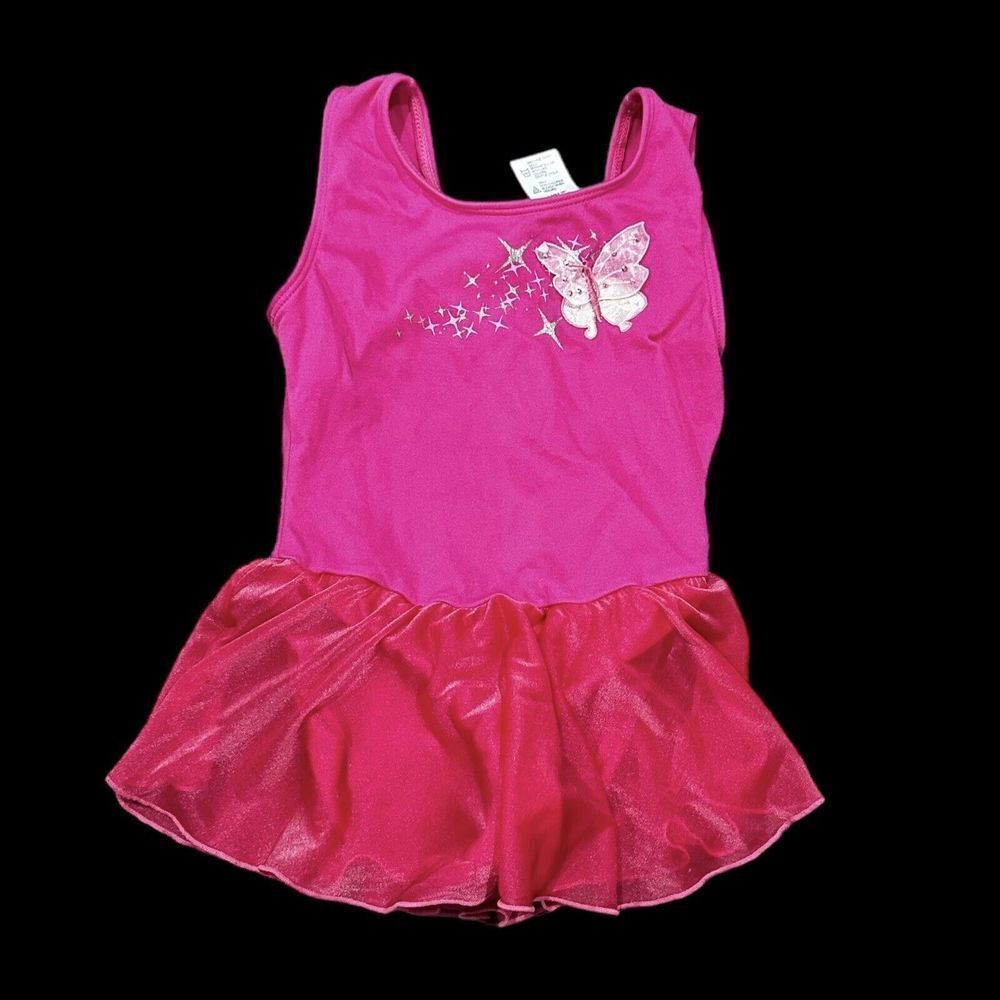 Jacques Moret Pink‎  Butterfly Gymnastics Dance Skirt Leotard Size XS 4/5